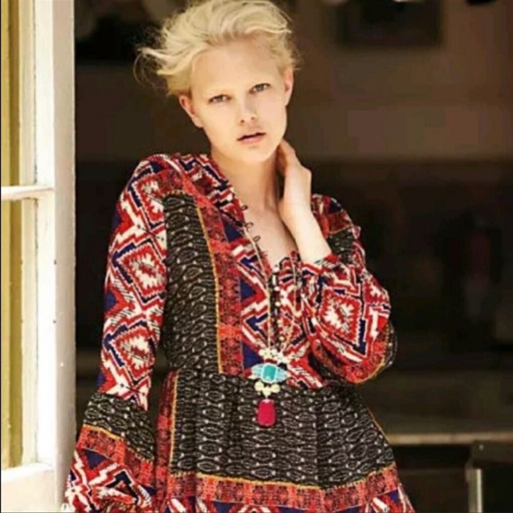 Anthropologie Konrad & Joseph Boho Geometric Peasant Blouse Red Small